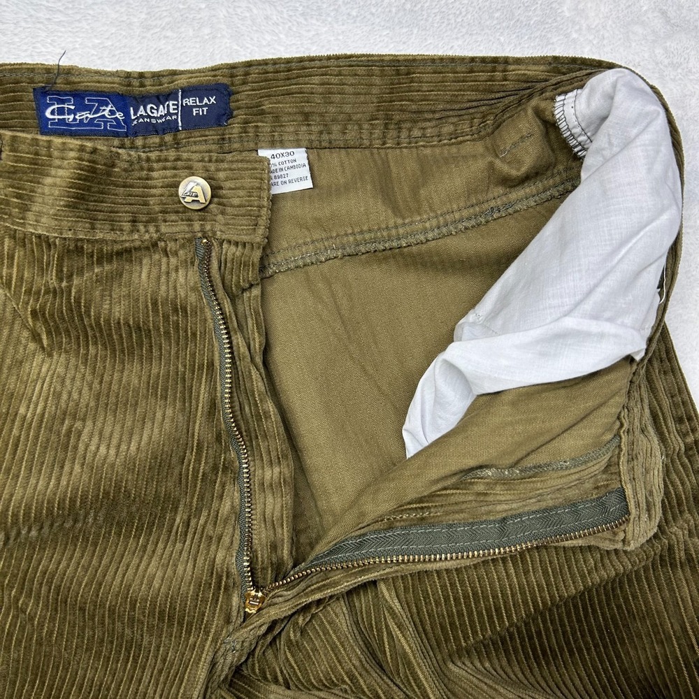 Vintage LA Gate Corduroy Pants Men's Olive Green Relaxed Fit Skater Y2K - 37X30 - Picture 8 of 11